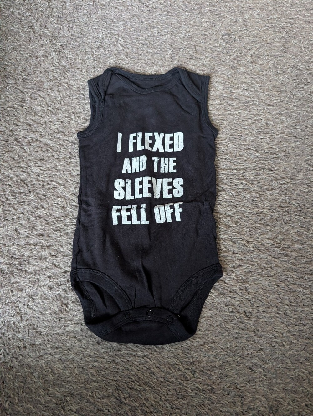 Black Sleeveless Baby One-Piece Bodysuit with White Slogan